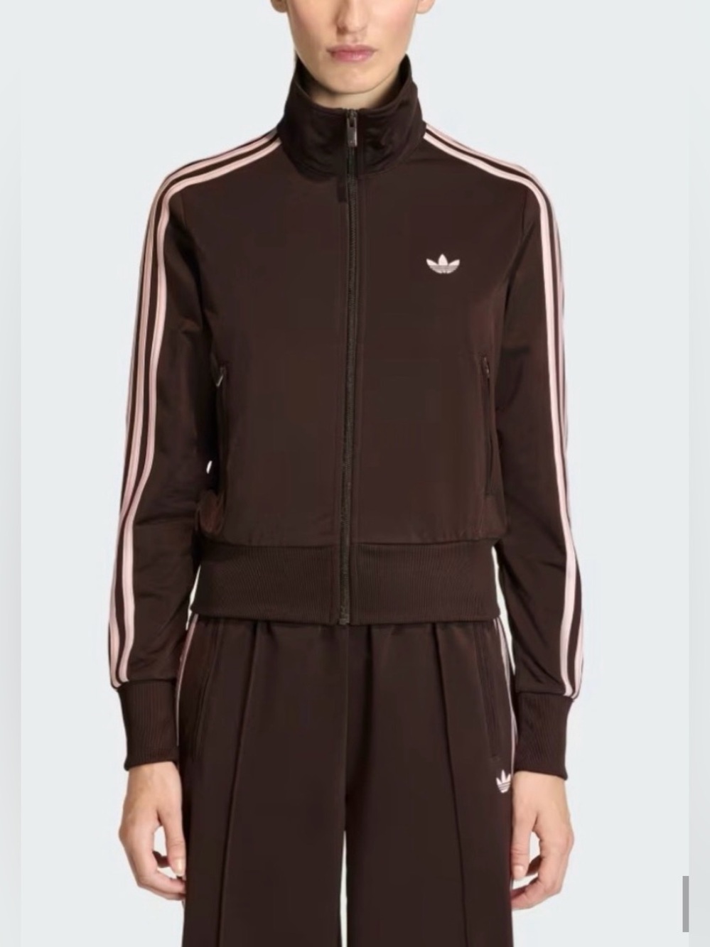 adidas Brown Track Jacket with Pink Stripes - Firebird (M)